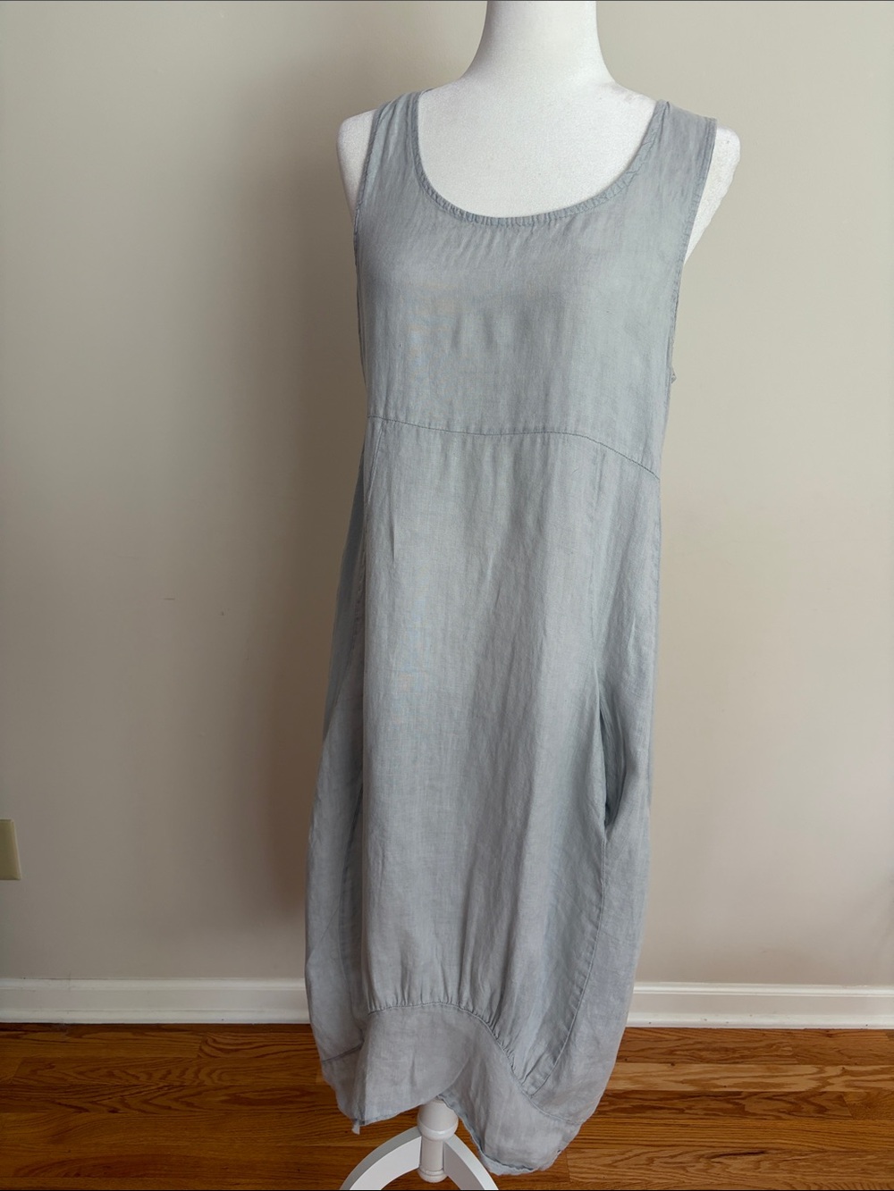 100% Linen Sleeveless Light Gray Maxi Dress with Side Pockets-Great Condition - Picture 8 of 11